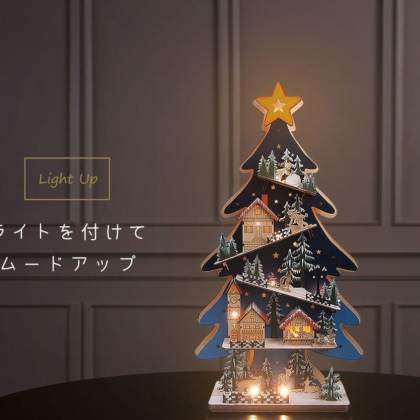 LED亮燈 木製立體聖誕樹